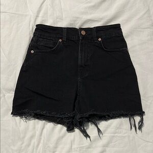 Zara Black Denim Shorts with Frayed Hem